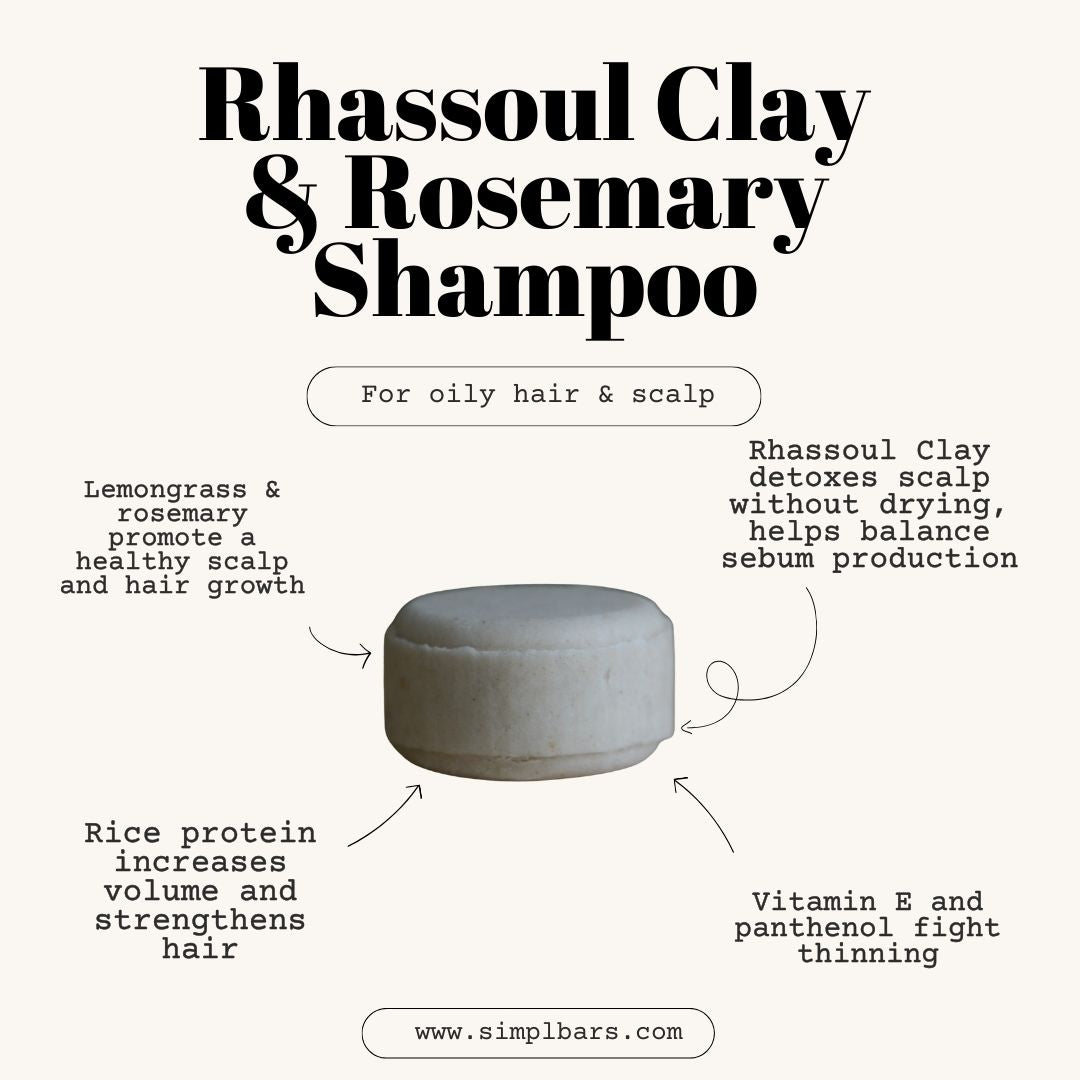 Rosemary and Rhassoul Clay / Normal & Oily Hair Shampoo For Volume & Hair Growth